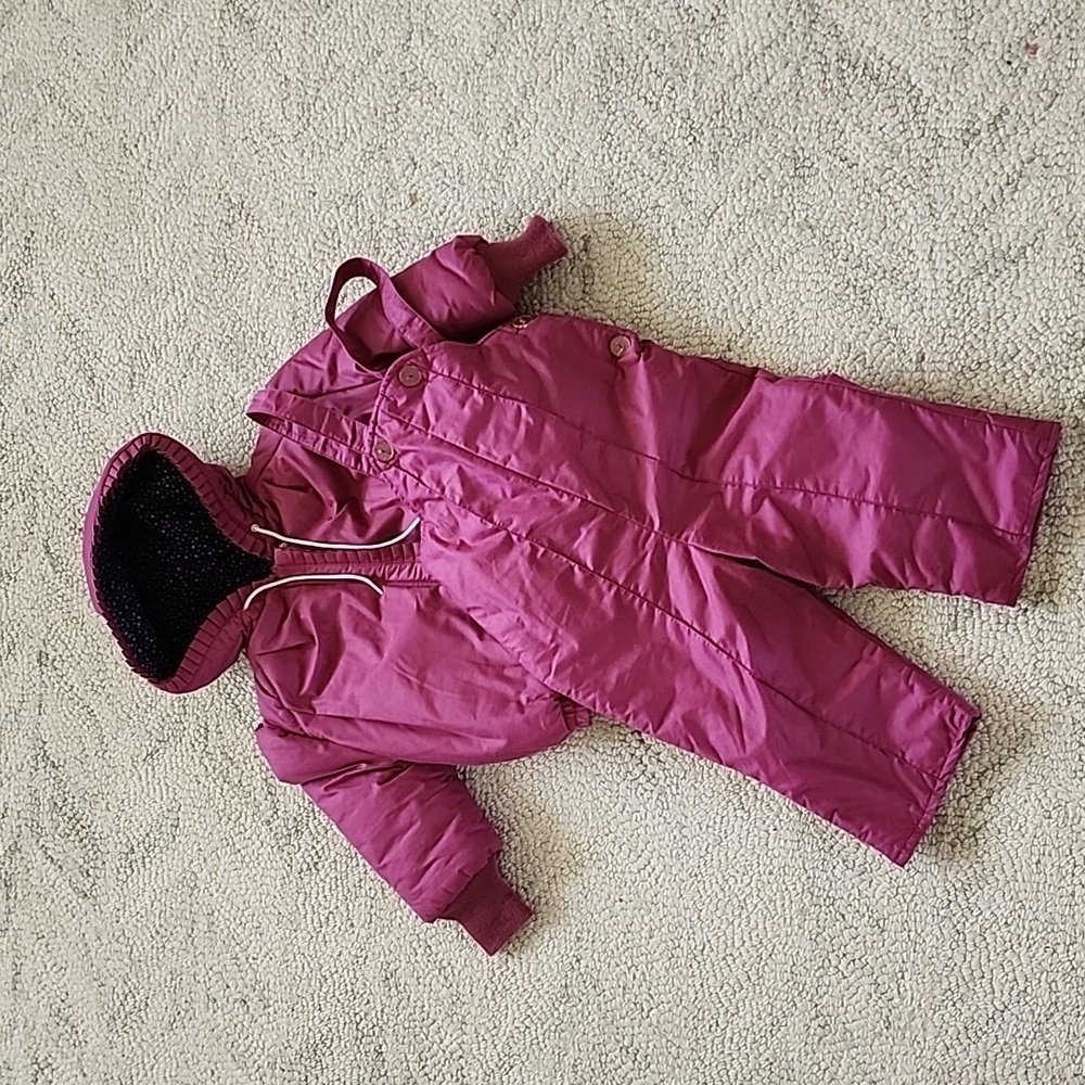 Vintage Pink Hooded Snow Jacket & Overalls Set